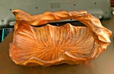 UNIQUE HAND CARVED RUSTIC BURL WOOD BASKET W/ HANDLE - EXCELLENT CONDITION
