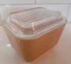 Vintage Pyrex Light Brown Tan Refrigerator Dish 501-B 350ml With Clear Lid 501-C