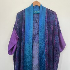 Vintage Mary Elizabeth Hand Painted Silk Kimono Purples Blue