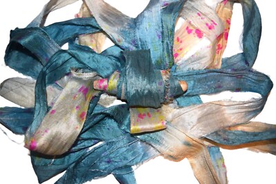Silk Ribbon Yarn hand dyed Blue multi shade on spool 5 yards | eBay