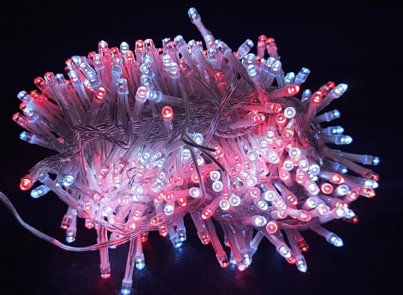 Catena Luci Natale 400 LED Interno Esterno Giochi di Luce Fredda Bianco e Rosso