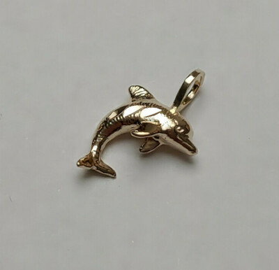 Neu 14k Gelbgold kleiner Delfin Charm Anhänger 
