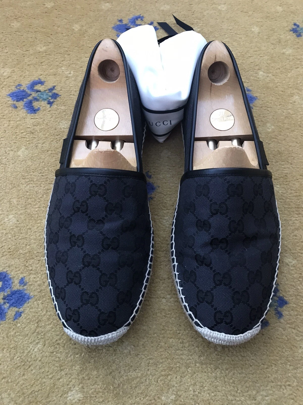 Mocassins Gucci espadrilles chaussures monogramme G toile noire homme US 10 UK 9,5 EU 43,5
