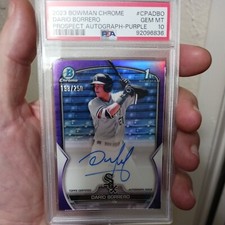 DARIO BORRERO AUTO 2023 Bowman 1st Chrome 1st PURPLE REF 198/250 PSA 10 GM 🔥 