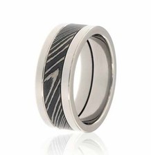 New 8mm Wide Damascus Steel Ring with Titanium
