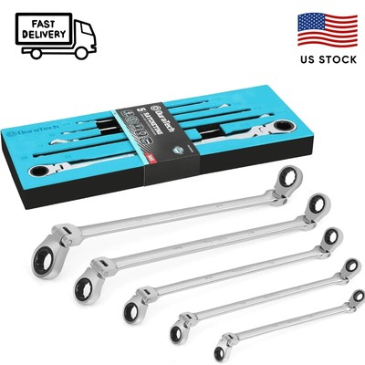 DURATECH Extra Long Flex-Head Double Box End Ratcheting Wrench Set, SAE, 5-Piece