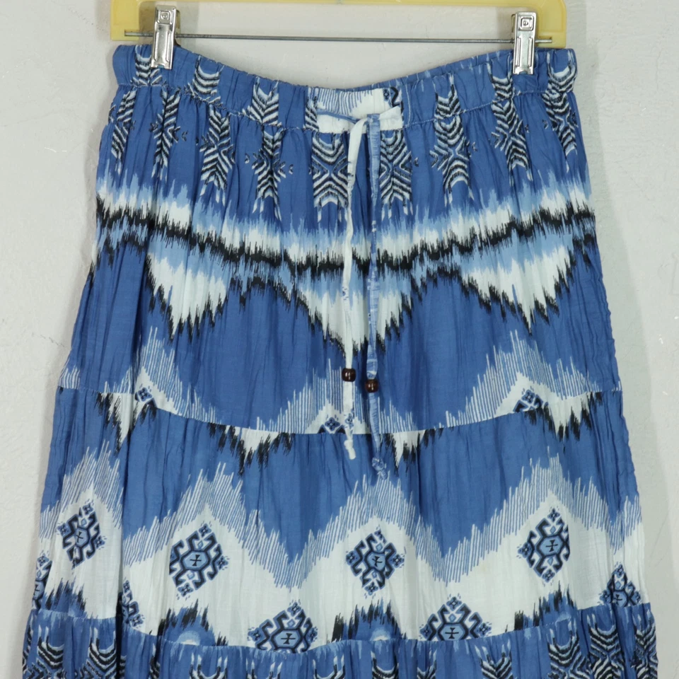 Falda Midi Millenium De Colección Mujer M Azul Blanco Tribal Boho Forrada Corbata Cintura Estirada Foto 2 de 4