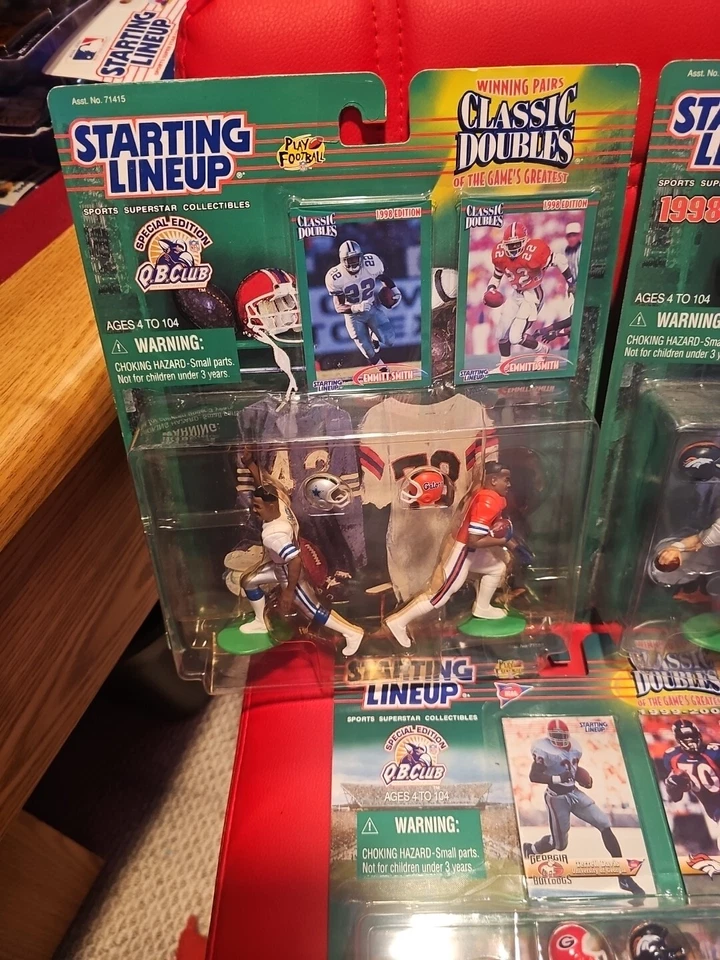 Lote de alineaciones iniciales dobles clásicos de la NFL 1998 Emmitt Smith, Terrell Davis, Elway Foto 2 de 4