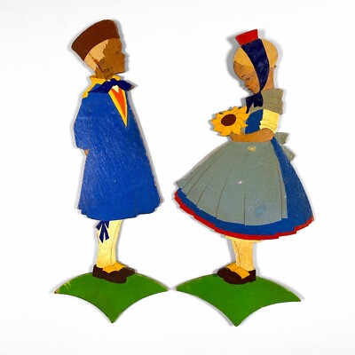 1930er Märchenholzbilder Hellerkunst Kinder 26+27cm Hessen Tracht Deko Mädchen  
