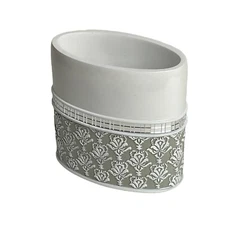 Creative Scents Mirror Damask Toothbrush Holder White and Gray Resin 4.5"