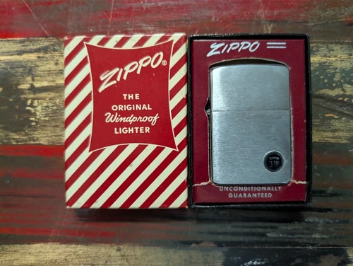 Vintage 1961 Zippo Lighter In Box No. 200 Brush With Sticker Unfired New NOS