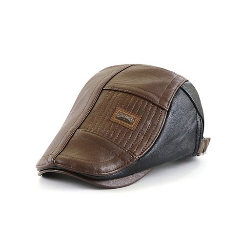 Solid Color Men Beret Hat Forward Peaked Cap Leather Flat Cap Retro Driving - Picture 14 of 14