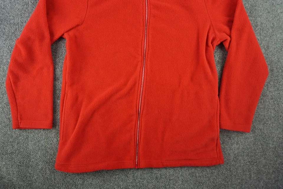 Quacker Factory Jacket Womens Red Medium Rhinestone Full Zip Fleece Hood Pockets - Image 2 of 4