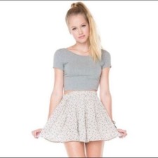 Brandy Melville Luma Skirt Floral White One Size Skater Circle Hem Soft NWOT