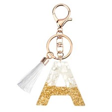 Cute Beige Key Chains for Women Girls, Initial Letter Keychains with White A