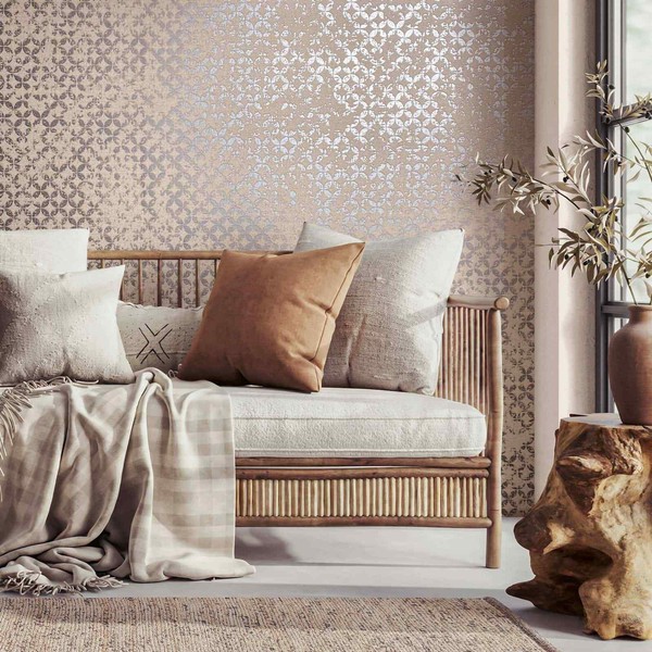 Vliestapete Kreise Textiloptik Shabby Beige Silber Metallic 35120 (5,61€/1Qm)-image