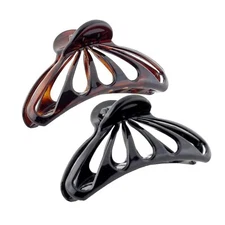 Set of 2 Small Black Shell Rain Drop Claw Hair Clip 2.75 Inch Celluloid France