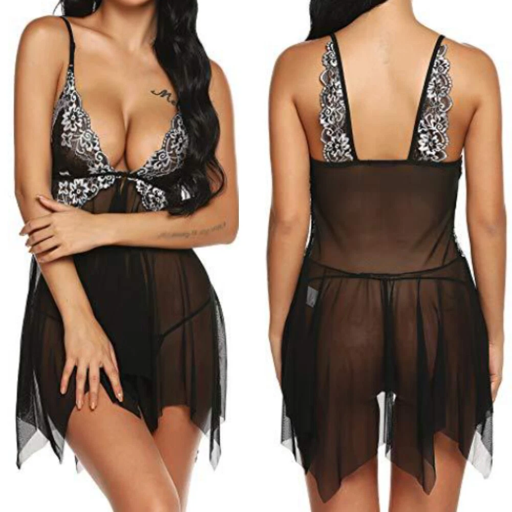Damen Sexy Reizwäsche Spitze Babydoll Dessous Negligee Nachtwäsche Nachtkleider
