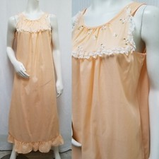 NWOT Vintage KATZ Peach Embroidered Lace Trim Nightgown - Size L - New old stock
