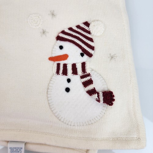 Baby Girl Boy Gymboree Baby Knit Snowman Holiday Snow Blanket VHTF NEW Cream - Picture 2 of 7