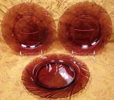 3 DURALEX glass Rivage Amethyst 9" dinner plates France Bormioli Rocco