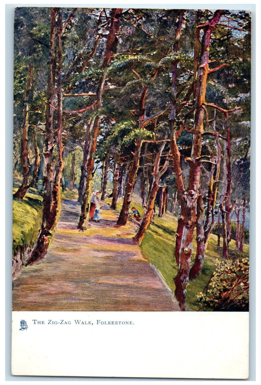 c1910 The Zig-Zag Walk Folkestone Kent England Oilette Tuck Art Postcard