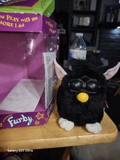 Vintage 1998 Witch's Cat Black  White Furby Gray Eyes Works EYES STAY CLOSED