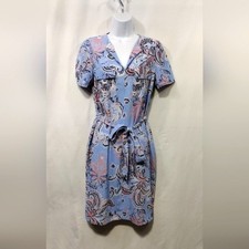 New Jones New York Oxford Floral Shirt Dress Womens S Blue Cottagecore Peasant