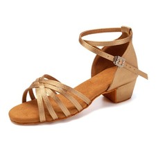 SWDZM Girls Latin Dance Shoes Satin Suede Sole Ballroom 3 Big Kid, Beige-202