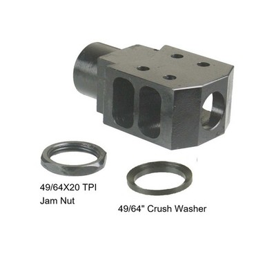 All Steel 49/64-20 TPI Tanker 12.7x42mm .50 Beo Muzzle Brake 49/64x20 Nut & Wash