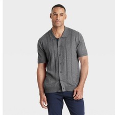 NWT Goodfellow sz L Short Sleeve Charcoal Collared Sweater Shirt Cardigan AB5