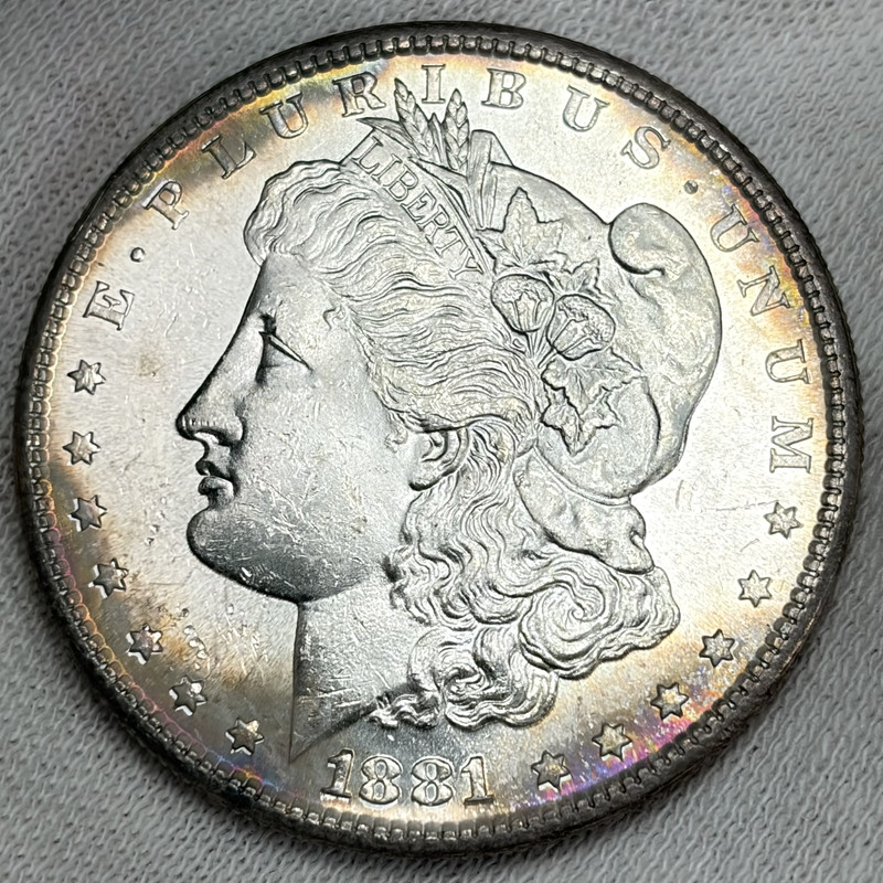 1881-S $1 Morgan Dollar 90% Silver San Francisco US Coin - RAINBOW TONING