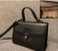 Burberry Vintage Leather Black 2Way Shoulder Bag with Nova Check Authentic