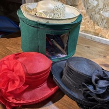 3 Dressy Women's Derby/Church Hats W/Hat Box Blue Black Cream
