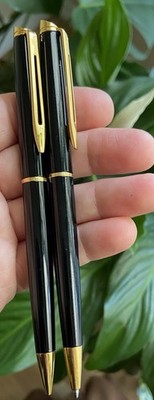 Vintage Waterman Hemisphere Black With Gold Trim Ballpoint & Pencil Set  Paris