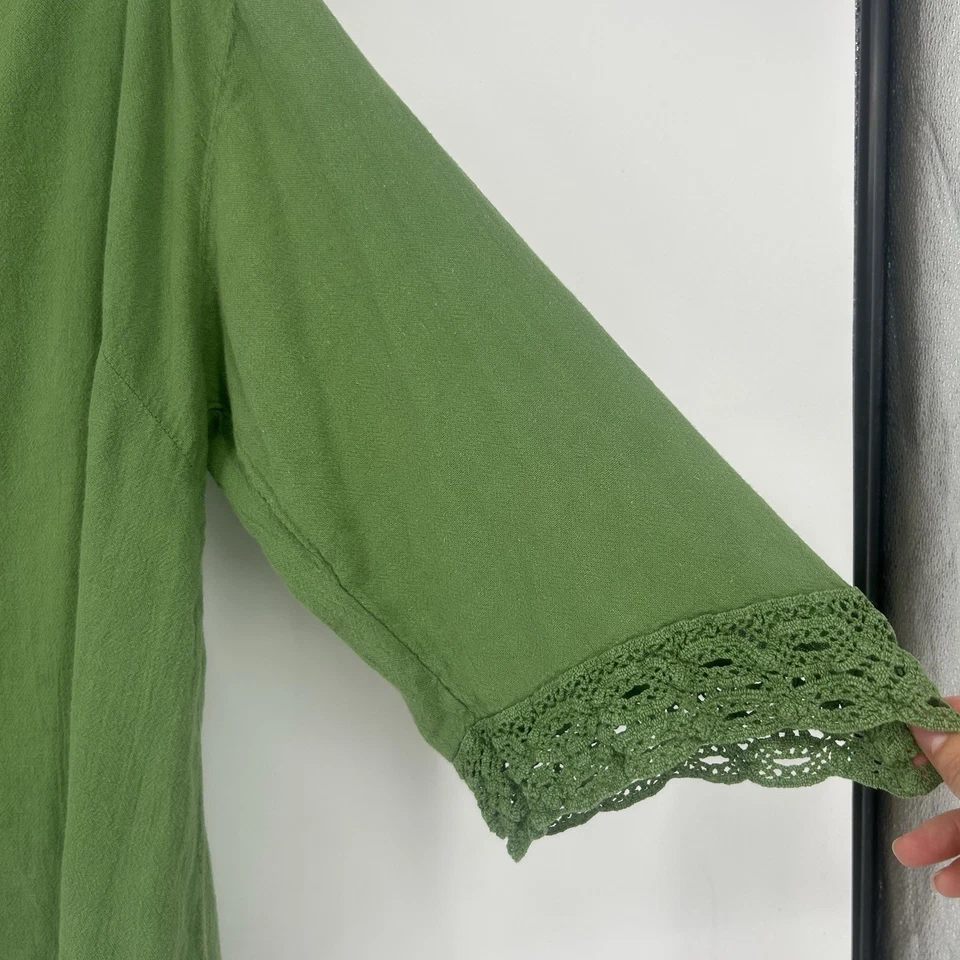 Top de gasa verde dunas ribete de encaje mangas 3/4 Lagenlook playa minimalista talla M Foto 3 de 4