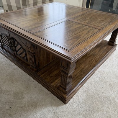 Vintage Davis Square Table Antique Walnut Early American Country Brown Wooden