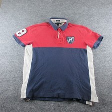 Tommy Hilfiger Polo Shirt Mens L Colorblock Short Sleeve Button Up Crest Logo
