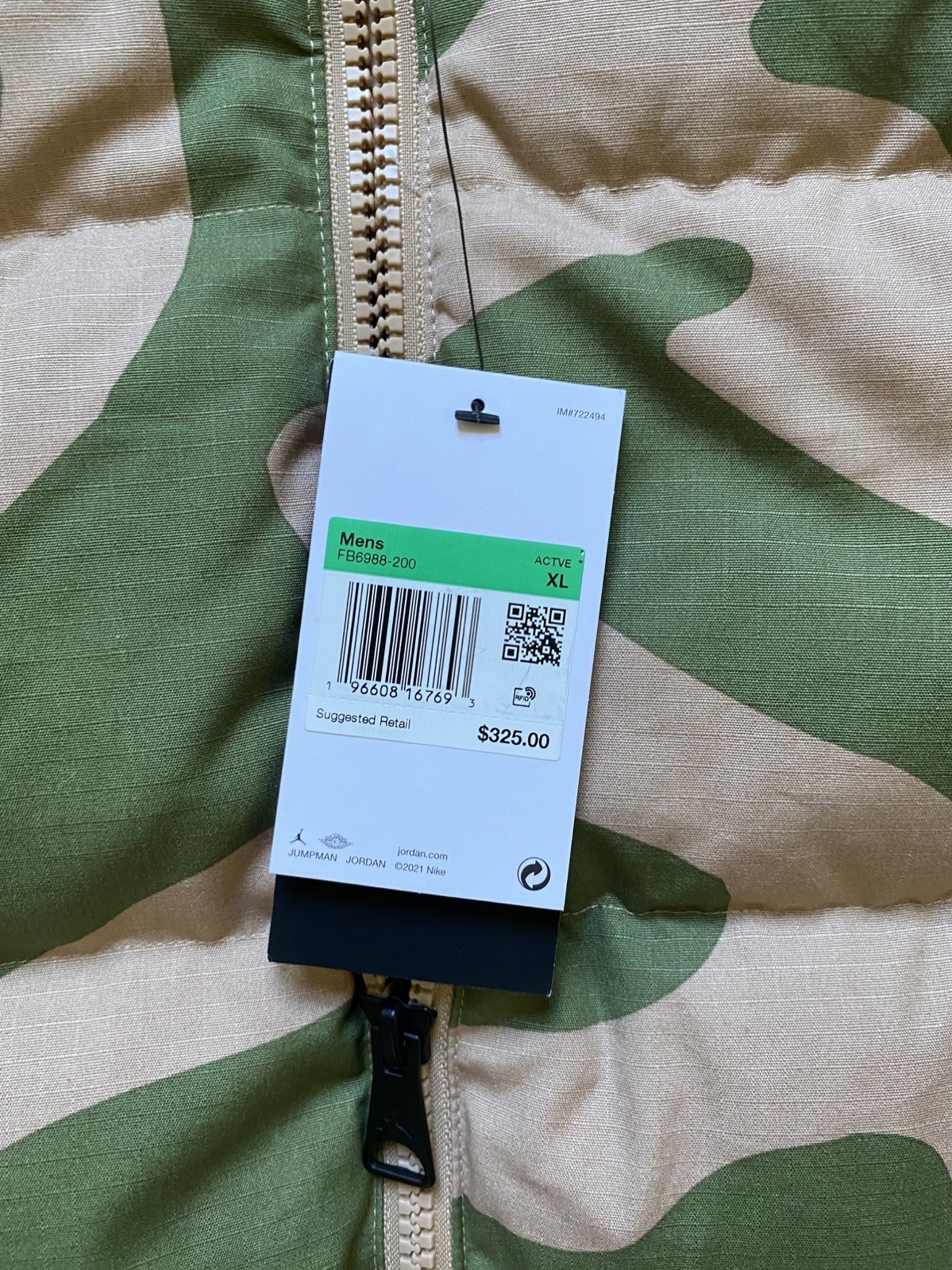 Nike Air Jordan Green Camo Heritage Down Puffer Jacket FB6988-200 Men's Size XL thumbnail 7