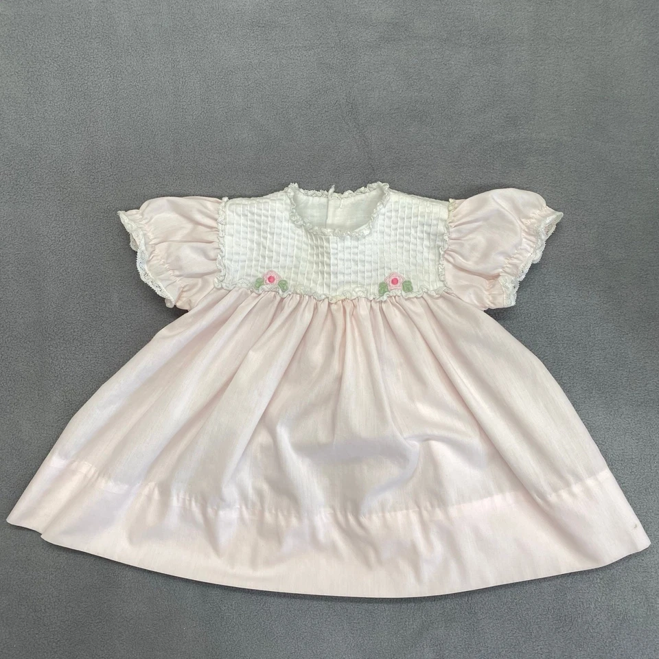 Vestido Vintage Little One Antiguo Niño Pequeño 18-24 Mos Rosa Pálido Manga Corta Foto 4 de 4