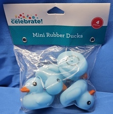New Package of 4 Mini Rubber Ducks Blue 2"