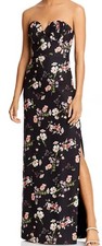 Aidan Mattox Strapless Floral Gown Size 16 Black Multi Sweetheart Neckline NWT