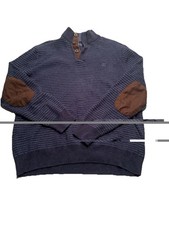 Chaps Sweater Men  s XL Navy Blue Henley Elbow Patches Long Sleeve Pullover