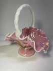 Fenton Art Glass Large 8.5" tall Easter Basket - Hand Painted by M. Caplinger