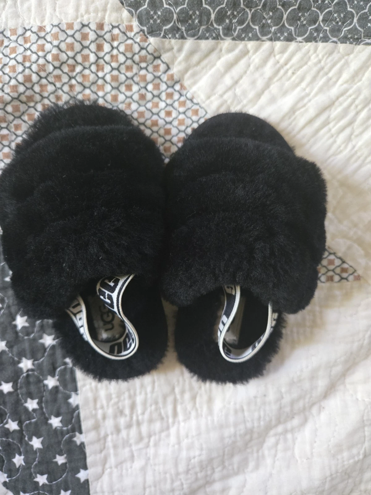UGG OH YEAH SLIDE sandali ciabatte pelle di pecora nero pelliccia bambino taglia 7