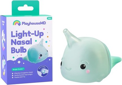 BOOGER BUDDY NASAL ASPIRATOR BULB, NARWHAL WITH LED LIGHT FOR BABIES & TODDLERS