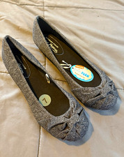 Dearfoams Softee Memory Foam Ballet Slippers Gray Womens 7 Slip-On Bow