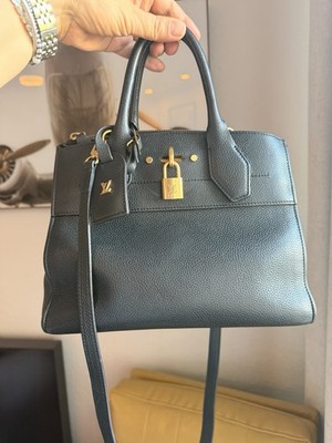 Authentic Louis Vuitton City Steamer PM Noir Black Taurillon Leather Satchel Bag