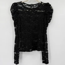 Ambiance Womens Black Lace Long Sleeve Top Size XS Goth Romantic Y2K Dark Fairy