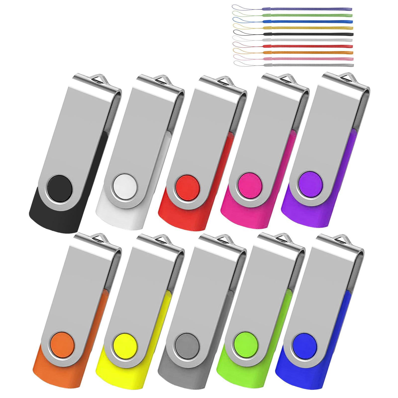 10 Pack Flash Drive 512MB, USB 2.0 Wholesale Swivel Thumb Drive Bulk Pendrive...
